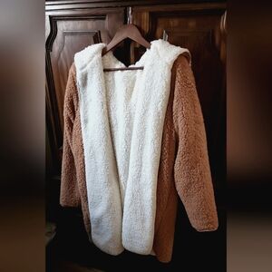 NWOT - SHEIN - Reversible Hooded Teddy Coat Light Brown - XXL